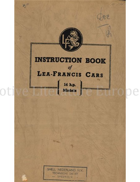1951 LEA-FRANCIS 14 H.P. FOUR-LIGHT SALOON (I.F.S. MODEL) INSTRUCTIEBOEKJE ENGELS