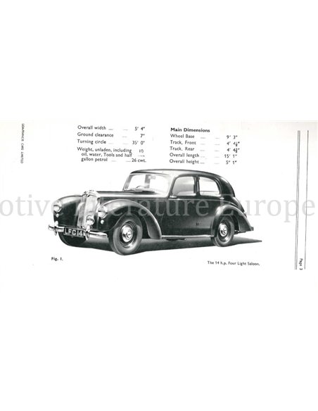 1951 LEA-FRANCIS 14 H.P. FOUR-LIGHT SALOON (I.F.S. MODEL) INSTRUCTIEBOEKJE ENGELS