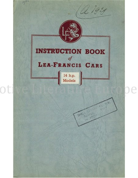 1952 LEA-FRANCIS 14 H.P. FOUR-LIGHT SALOON BETRIEBSANLEITUNG ENGLISCH