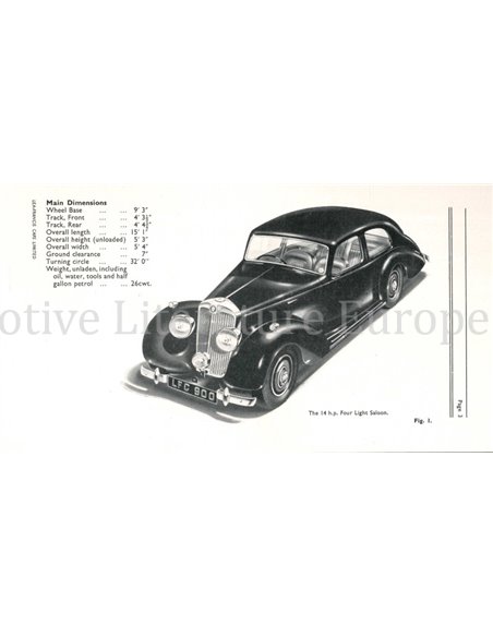 1952 LEA-FRANCIS 14 H.P. FOUR-LIGHT SALOON INSTRUCTIEBOEKJE ENGELS