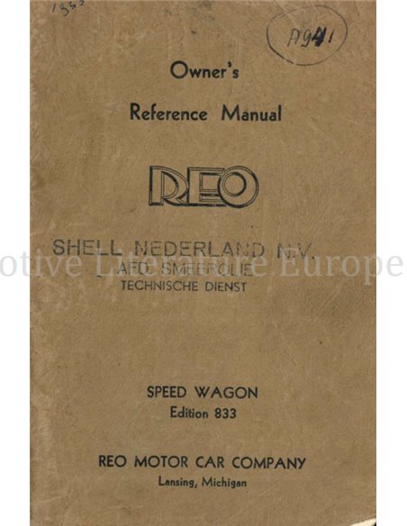 1933 REO SPEED WAGON EDITION 833 INSTRUCTIEBOEKJE ENGELS (USA)