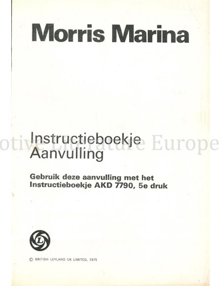 1975 MORRIS MARINA 1.3 | 1.8 INSTRUCTIEBOEKJE NEDERLANDS