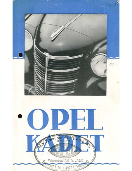 1938 OPEL KADETT BROCHURE NEDERLANDS