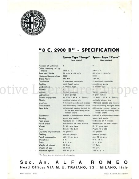 1938 ALFA ROMEO 6C 2300 B PROSPEKT FRANZÖSISCH