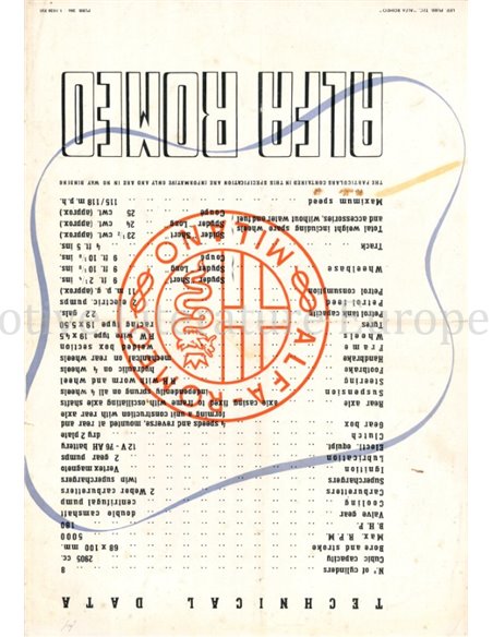 1938 ALFA ROMEO 8C 2900 B BROCHURE ENGELS