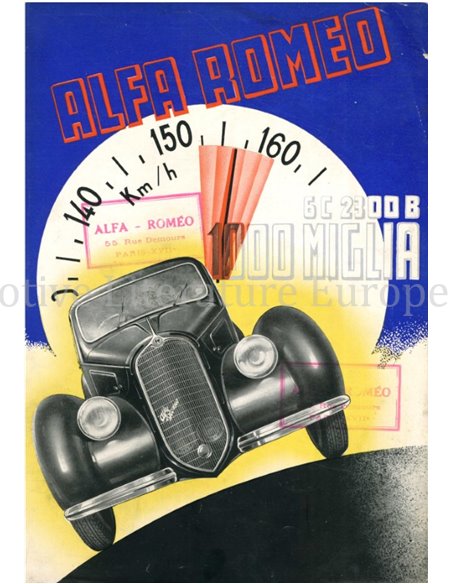 1937 ALFA ROMEO 6C 2300 B 1000 MIGLIA BROCHURE FRANS