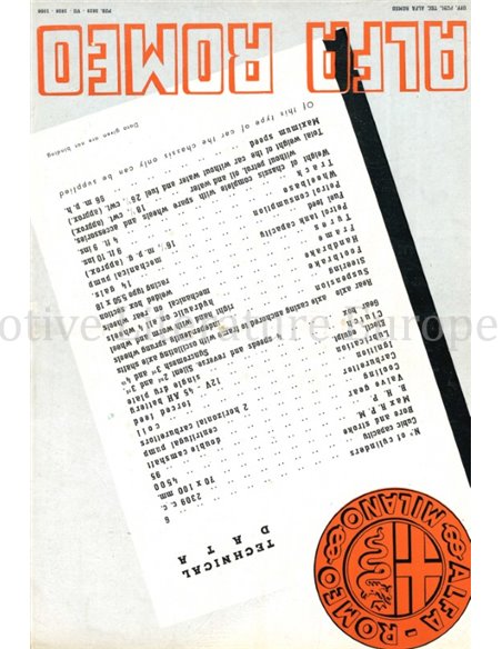 1938 ALFA ROMEO 6C 2300 B 1000 MIGLIA BROCHURE ENGELS