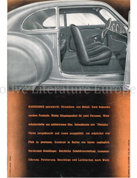 1939 ALFA ROMEO 6C 2500 SPORT BROCHURE GERMAN