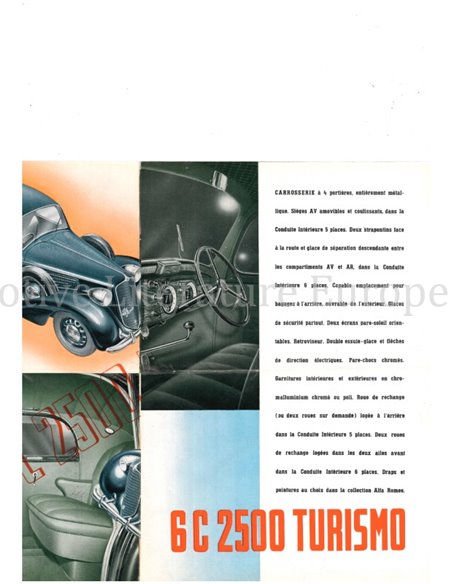 1939 ALFA ROMEO 6C 2500 TURISMO BROCHURE FRANS
