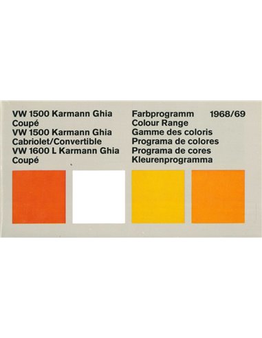1968/69 VOLKSWAGEN KARMANN GHIA FARBEN UND POLSTER PROGRAMM PROSPEKT