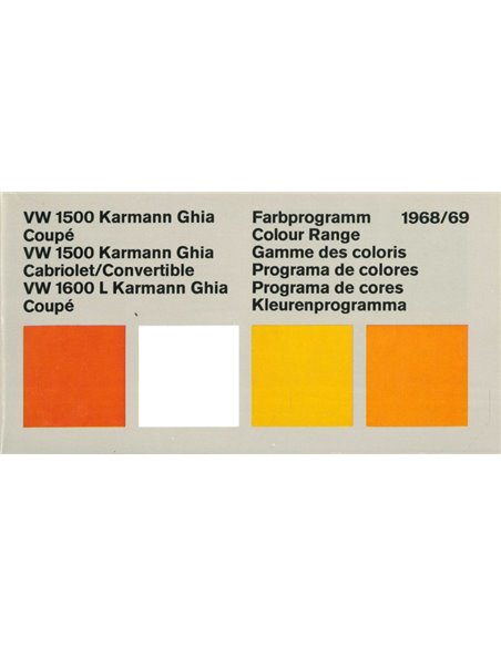 1968/69 VOLKSWAGEN KARMANN GHIA COLOUR AND UPHOLSTERY BROCHURE