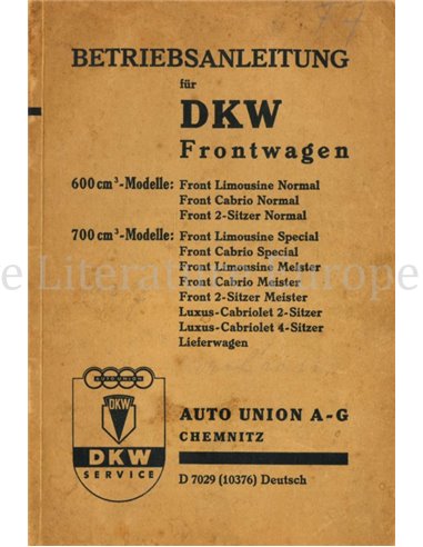 1931 DKW( F1) FRONTWAGEN INSTRUCTIEBOEKJE DUITS