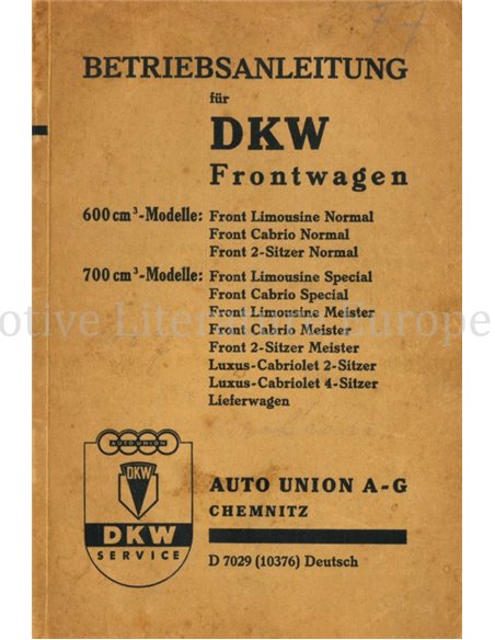 1931 DKW (F1) FRONTWAGEN OWNER'S MANUAL GERMAN