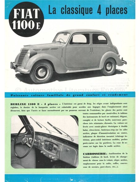 1950 FIAT 1100E DATENBLATT FRANZÖSISCH