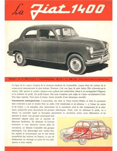 1950 FIAT 1400 LEAFLET FRENCH