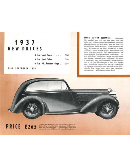 1937 TALBOT TEN PROSPEKT ENGLISCH