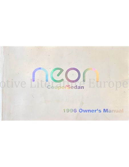 1996 CHRYSLER NEON OWNER'S MANUAL ENGLISH