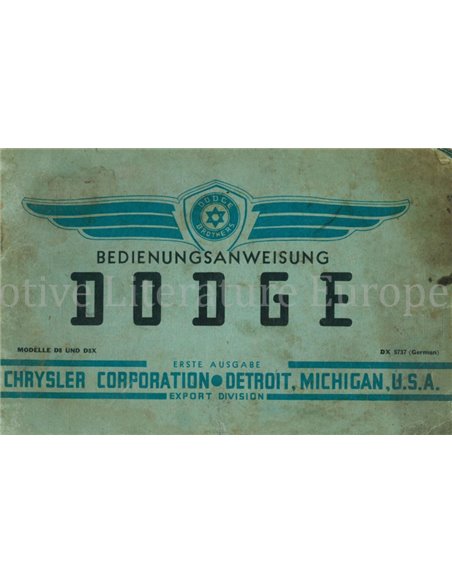 1938 DODGE D8 | D8X INSTRUCTIEBOEKJE DUITS