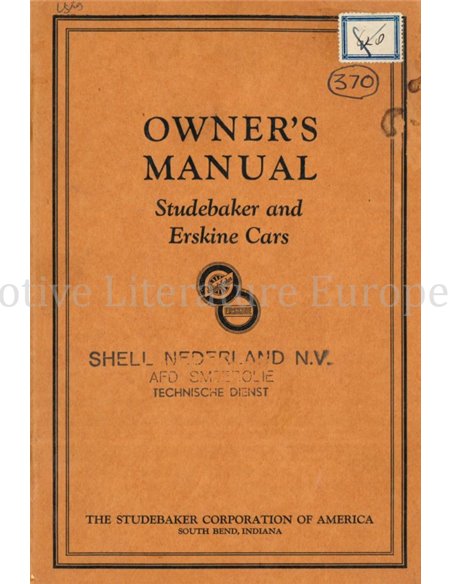 1927 STUDEBAKER | ERSKINE INSTRUCTIEBOEKJE ENGELS