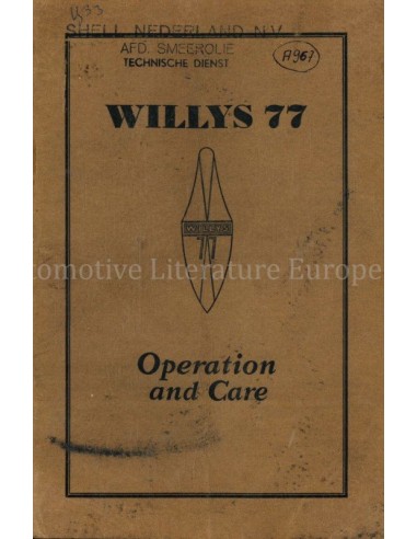 1933 WILLYS-OVERLAND WILLYS 77 INSTRUCTIEBOEKJE ENGELS (US)