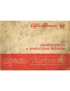 1980 ALFA ROMEO ALFETTA 2.0 TURBO D CHARACTERISTICS AND TECHNICAL SPECIFICATIONS HANDBOOK ITALIAN