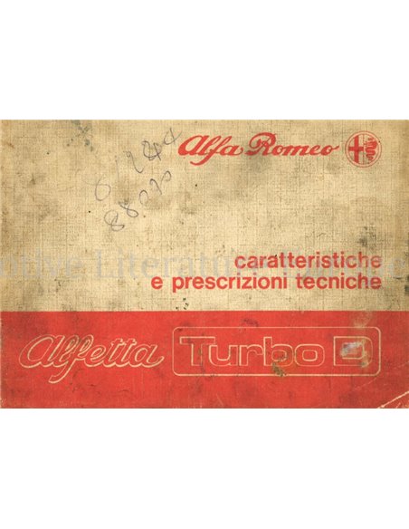 1980 ALFA ROMEO ALFETTA 2.0 TURBO D KARAKTERISTISCHE EN VOORGESCHREVEN TECHNIEK HANDBOEK ITALIAANS