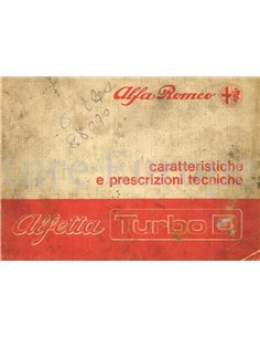 1980 ALFA ROMEO ALFETTA 2.0 TURBO D CHARACTERISTICS AND TECHNICAL SPECIFICATIONS HANDBOOK ITALIAN