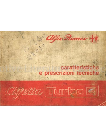 1980 ALFA ROMEO ALFETTA 2.0 TURBO D EIGENSCHAFTEN UND TECHNISCHE VERSCHREIBUNGEN HANDBUCH ITALIËNISCH