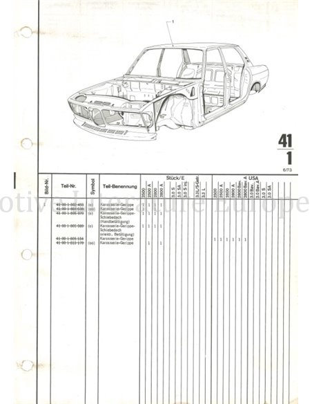 1970 BMW 2500 | 2800 | 3.0 S (E3) SPARE PARTS CATALOG MULTI