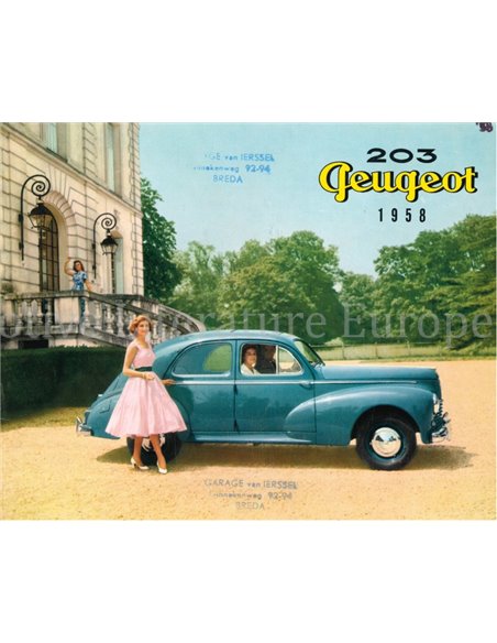 1958 PEUGEOT 203 SALOON BROCHURE DUTCH