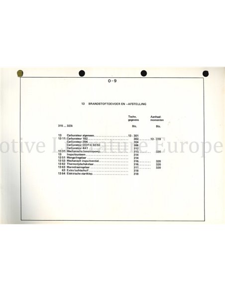 1980 BMW 315 I - 745 I TECHNISCHE GEGEVENS NEDERLANDS