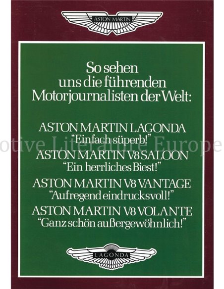 1982 ASTON MARTIN V8 SALOON  | VANTAGE | VOLANTE PROSPEKT DEUTSCH