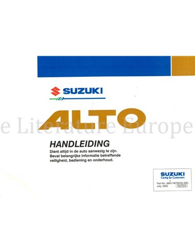 2002 SUZUKI ALTO BETRIEBSANLEITUNG NIEDERLÄNDISCH