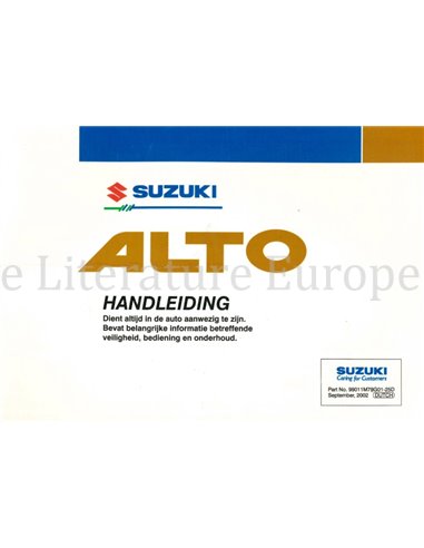 2002 SUZUKI ALTO BETRIEBSANLEITUNG NIEDERLÄNDISCH