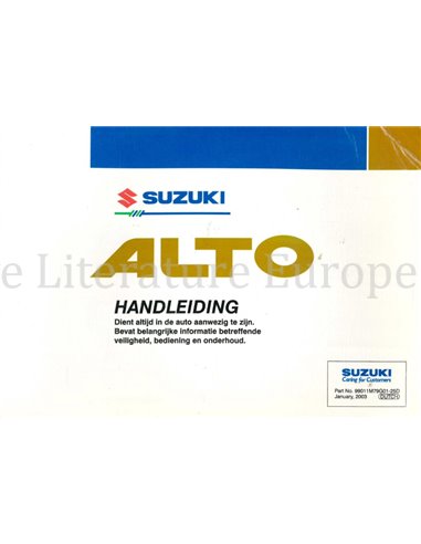 2003 SUZUKI ALTO INSTRUCTIEBOEKJE NEDERLANDS