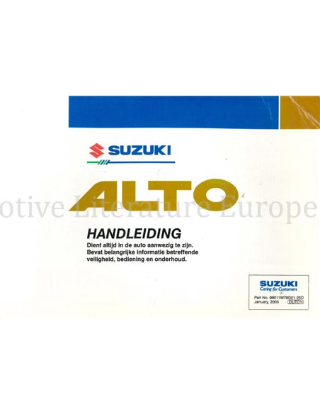 2003 SUZUKI ALTO INSTRUCTIEBOEKJE NEDERLANDS