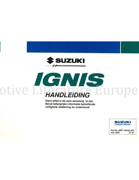 2000 SUZUKI IGNIS BETRIEBSANLEITUNG NIEDERLÄNDISCH