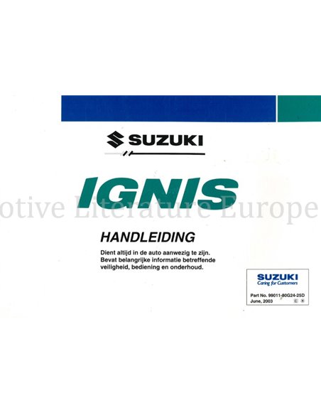 2003 SUZUKI IGNIS INSTRUCTIEBOEKJE NEDERLANDS