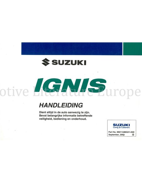 2003 SUZUKI IGNIS INSTRUCTIEBOEKJE NEDERLANDS