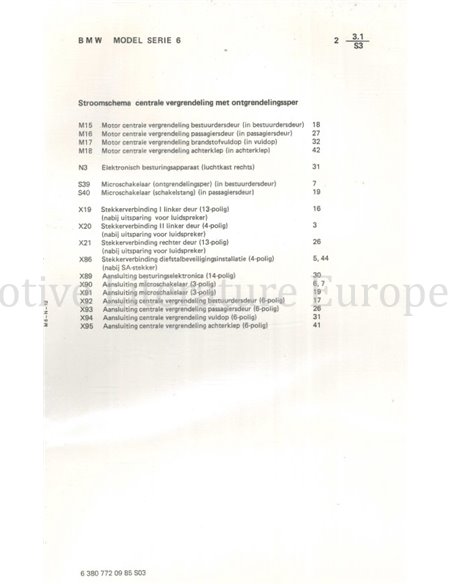 1986 BMW 6-SERIES ELECTRICAL WIRING DIAGRAM DUTCH