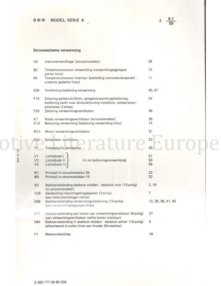 1986 BMW 6-ER REIHE ELEKTRIK SCHALTPLAN NIEDERLÄNDISCH