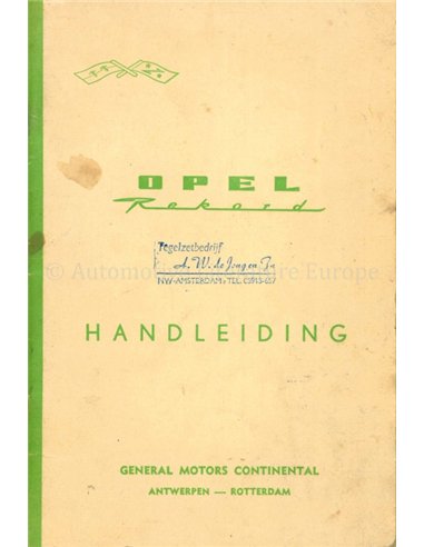 1963 OPEL REKORD BETRIEBSANLEITUNG NIEDERLÄNDISCH