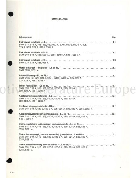 1979 BMW 5-SERIES (E12) | 7-SERIES (E23) ELEKTRIK SCHALTPLAN NIEDERLÄNDISCH