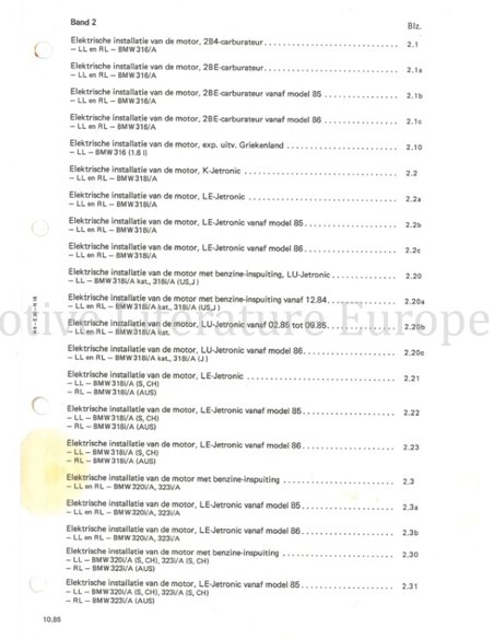 1985 BMW 3-SERIES ELECTRICAL WIRING DIAGRAM DUTCH (2 FOLDERS)