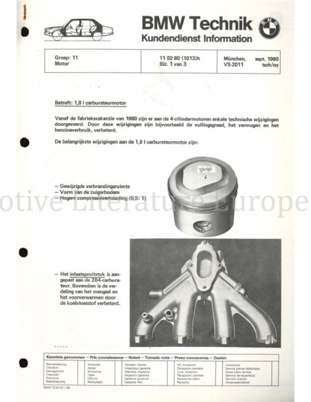1980 BMW 3 SERIE | 5 SERIE | 6 SERIE | 7 SERIE SERVICE INFORMATIE NEDERLANDS