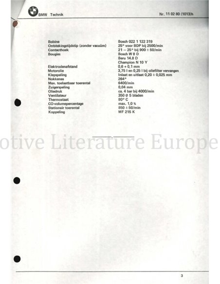 1980 BMW 3 SERIE | 5 SERIE | 6 SERIE | 7 SERIE SERVICE INFORMATIE NEDERLANDS