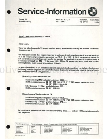 1980 BMW 3 SERIE | 5 SERIE | 6 SERIE | 7 SERIE SERVICE INFORMATIE NEDERLANDS