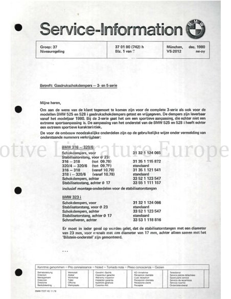1980 BMW 3 SERIE | 5 SERIE | 6 SERIE | 7 SERIE SERVICE INFORMATIE NEDERLANDS