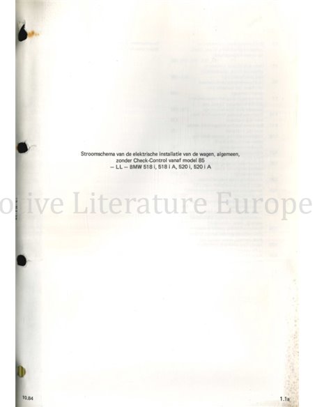 1982 BMW 5-SERIES (E28) ELECTRICAL WIRING DIAGRAM DUTCH (ORDNER 1)