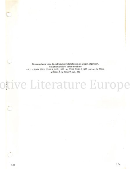1982 BMW 5-SERIES (E28) ELECTRICAL WIRING DIAGRAM DUTCH (ORDNER 1)
